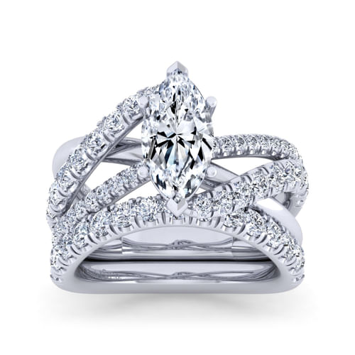 Platinum Marquise Shape Free Form Diamond Engagement Ring