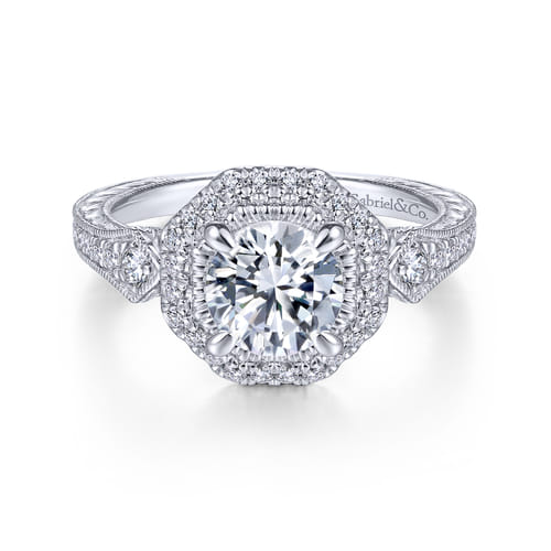 Platinum Octagonal Halo Diamond Engagement Ring