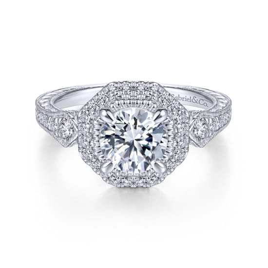 Gabriel - Platinum Octagonal Halo Diamond Engagement Ring