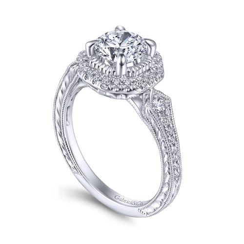 Platinum Octagonal Halo Diamond Engagement Ring