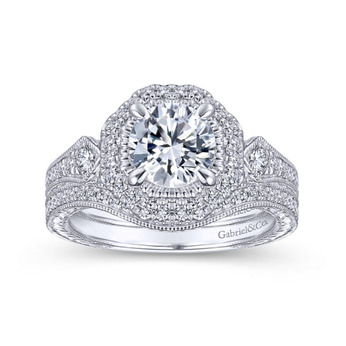 Platinum Octagonal Halo Diamond Engagement Ring