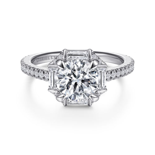 Platinum Octagonal Halo Round Diamond Engagement Ring
