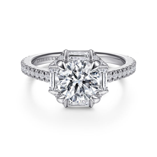 Gabriel - Platinum Octagonal Halo Round Diamond Engagement Ring