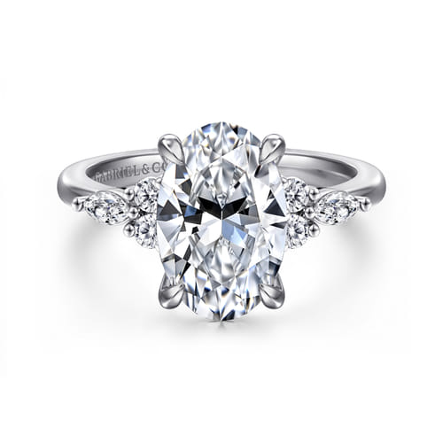 Platinum Oval Diamond Cluster Engagement Ring