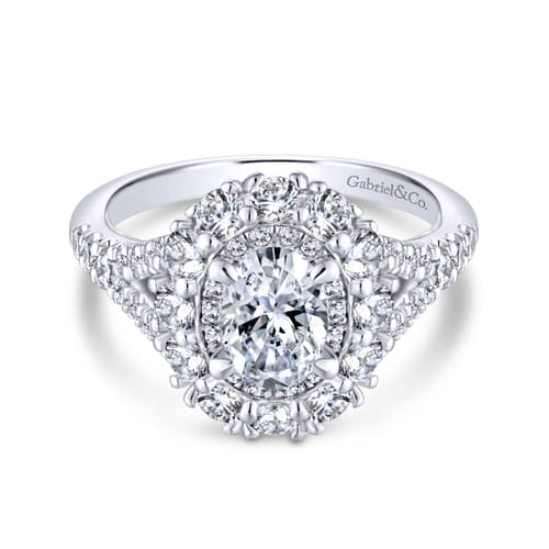 Platinum Oval Double Halo Diamond Engagement Ring
