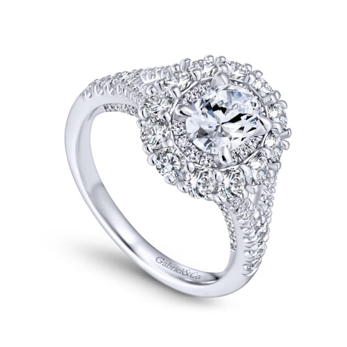 Platinum Oval Double Halo Diamond Engagement Ring