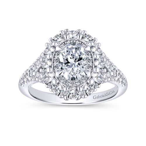 Platinum Oval Double Halo Diamond Engagement Ring