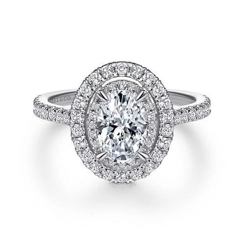 Platinum Oval Double Halo Diamond Engagement Ring