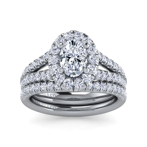 Platinum Oval Halo Diamond Engagement Ring