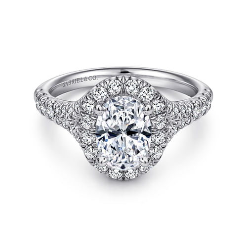 Platinum Oval Halo Diamond Engagement Ring