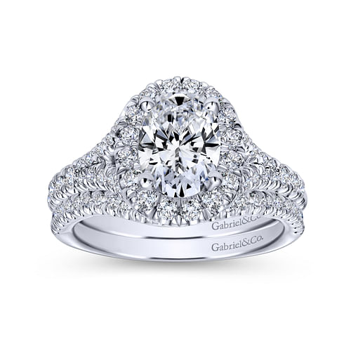 Platinum Oval Halo Diamond Engagement Ring