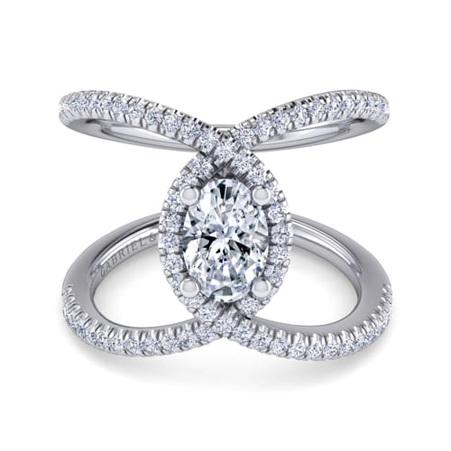 Platinum Oval Halo Diamond Engagement Ring