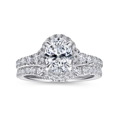 Platinum Oval Halo Diamond Engagement Ring