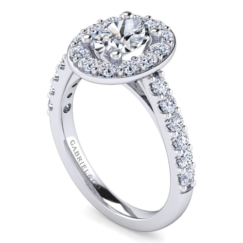 Platinum Oval Halo Diamond Engagement Ring