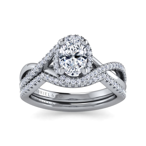 Platinum Oval Halo Diamond Engagement Ring