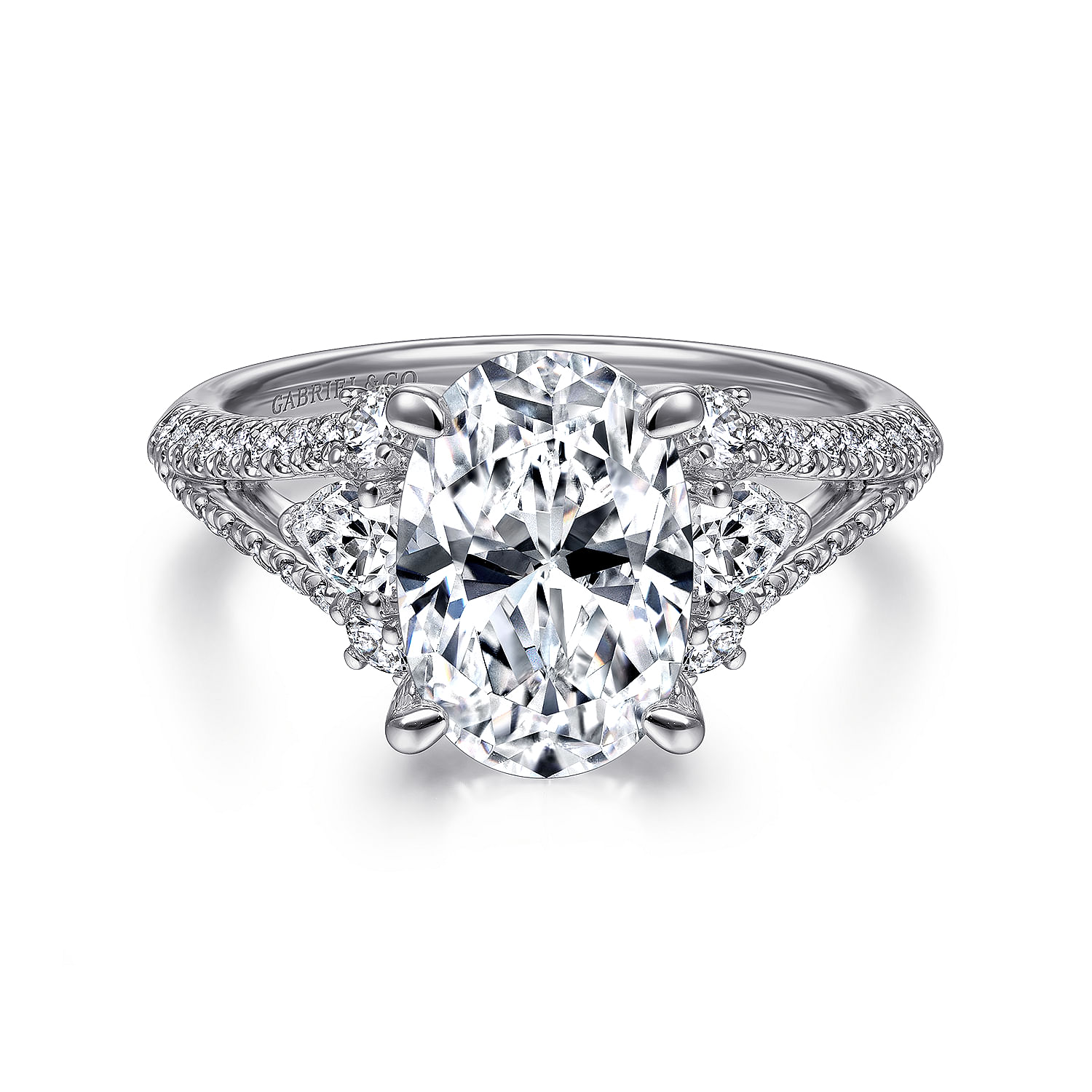 Gabriel - Platinum Oval Three Stone Diamond Engagement Ring