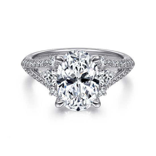 Gabriel - Platinum Oval Three Stone Diamond Engagement Ring