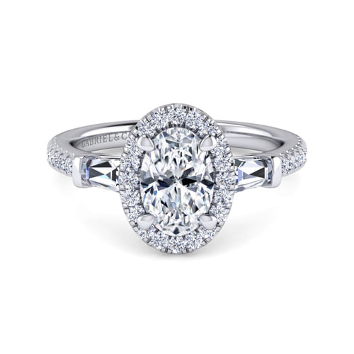 Platinum Oval Three Stone Halo Diamond Channel Set Engagement Ring