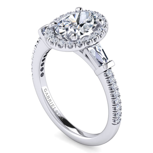 Platinum Oval Three Stone Halo Diamond Channel Set Engagement Ring