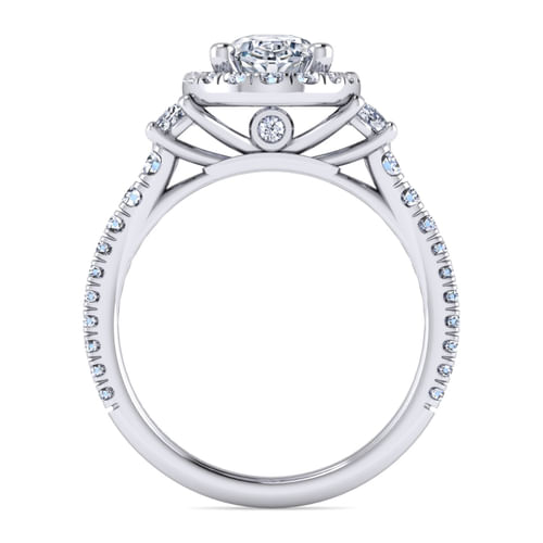 Platinum Oval Three Stone Halo Diamond Engagement Ring