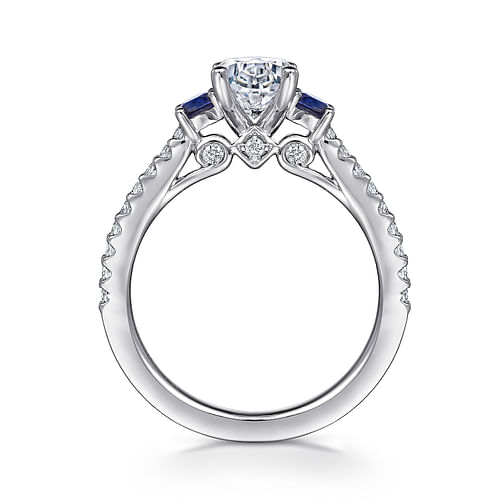 Platinum Oval Three Stone Sapphire and Diamond Engagement Ring