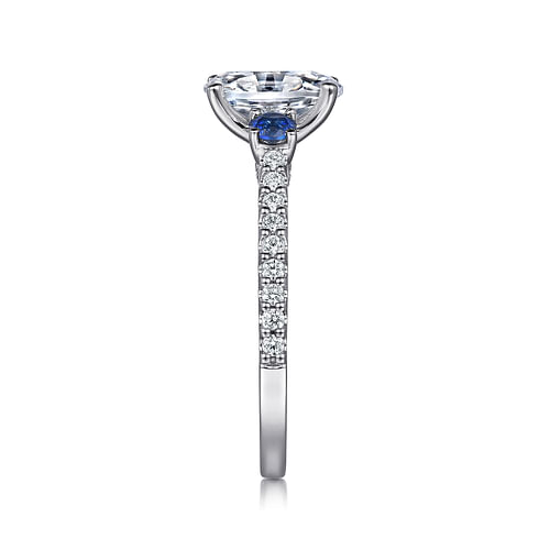 Platinum Oval Three Stone Sapphire and Diamond Engagement Ring