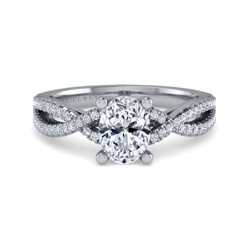 Platinum Oval Twisted Diamond Engagement Ring