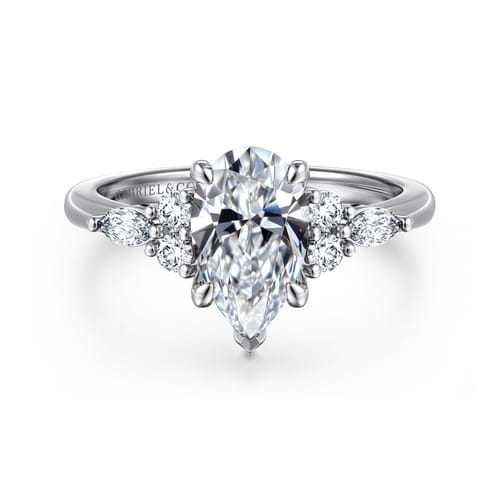Platinum Pear Shape Diamond Cluster Engagement Ring