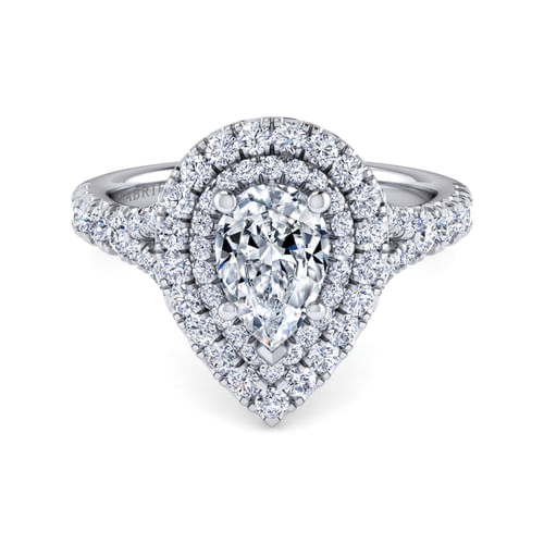 Platinum Pear Shape Double Halo Diamond Engagement Ring