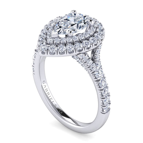 Platinum Pear Shape Double Halo Diamond Engagement Ring