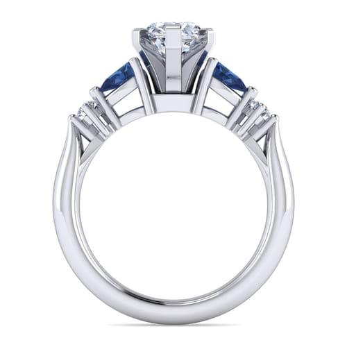Platinum Pear Shape Five Stone Sapphire and Diamond Engagement Ring