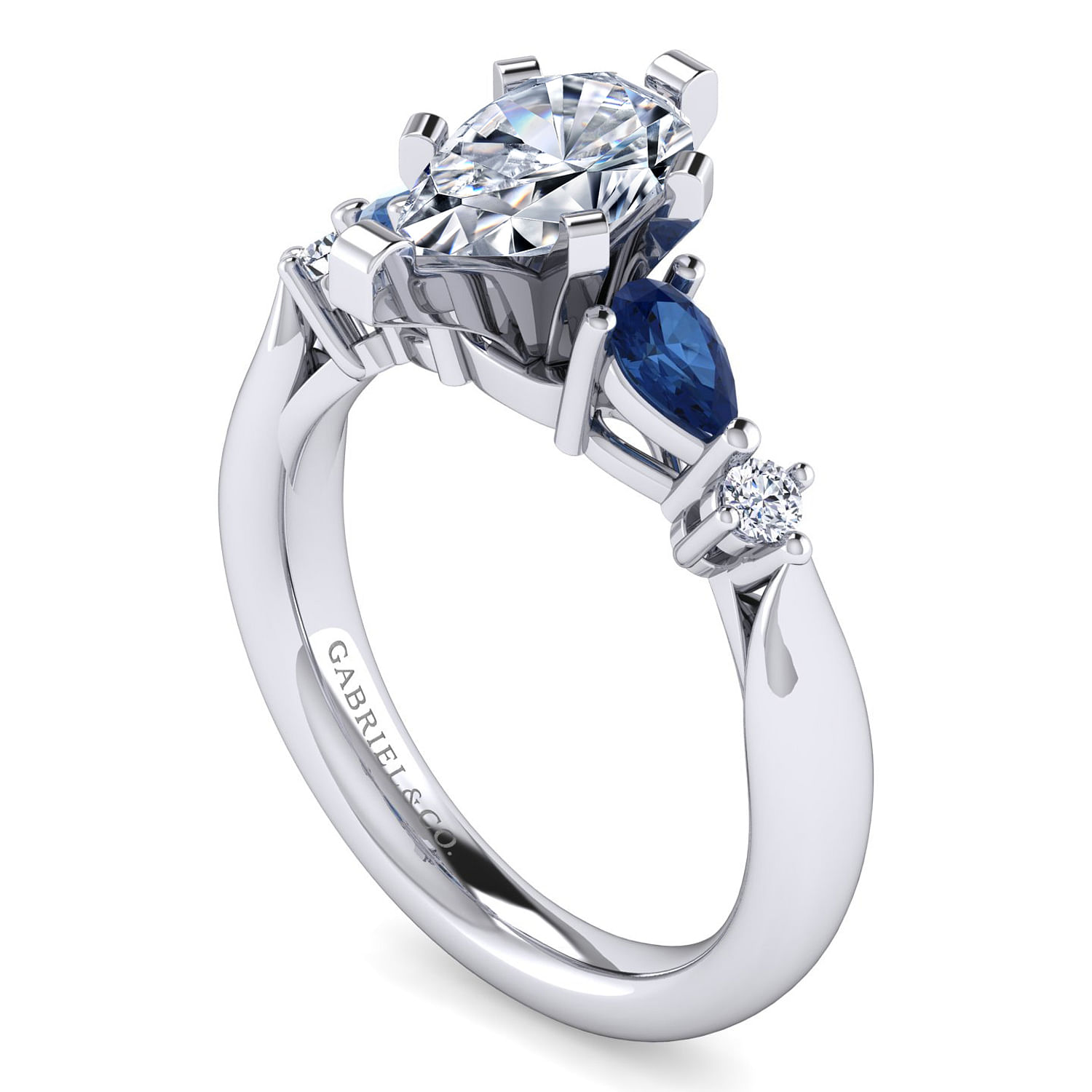 Platinum Pear Shape Five Stone Sapphire and Diamond Engagement Ring