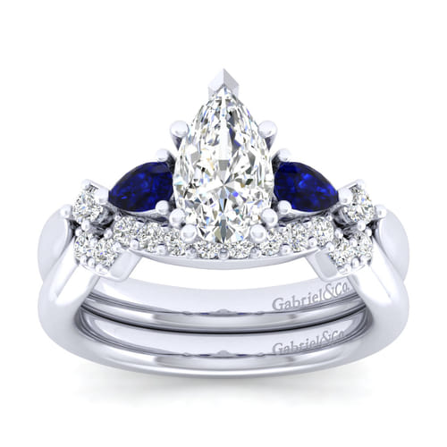 Platinum Pear Shape Five Stone Sapphire and Diamond Engagement Ring