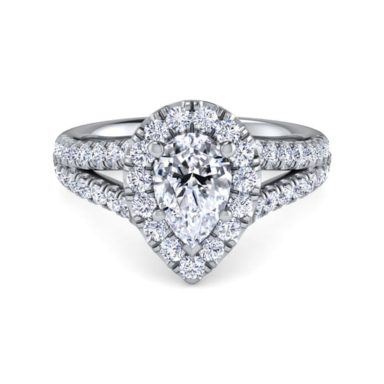 Gabriel - Platinum Pear Shape Halo Diamond Engagement Ring