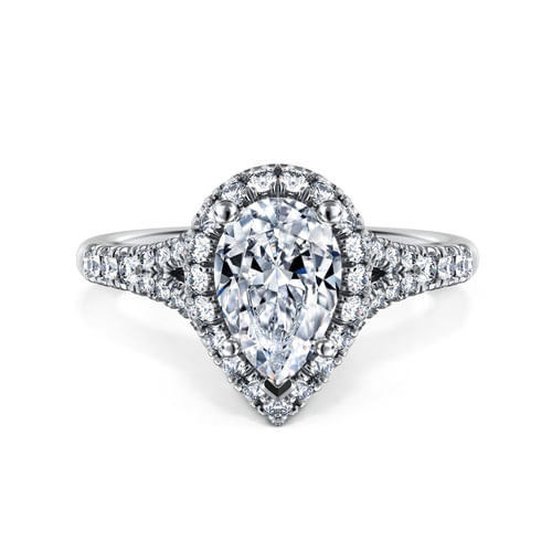 Platinum Pear Shape Halo Diamond Engagement Ring