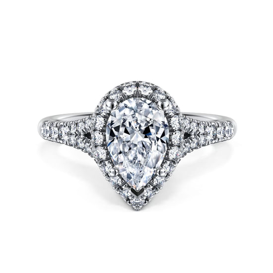 Gabriel - Platinum Pear Shape Halo Diamond Engagement Ring