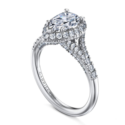 Platinum Pear Shape Halo Diamond Engagement Ring