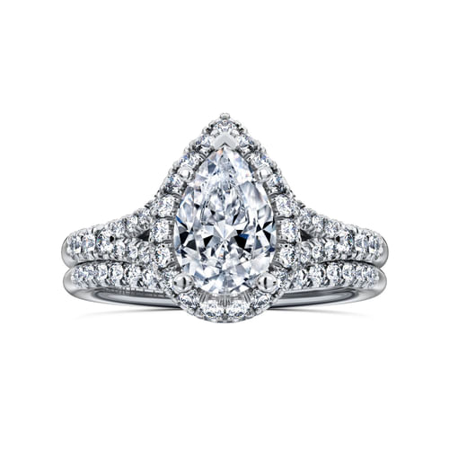 Platinum Pear Shape Halo Diamond Engagement Ring