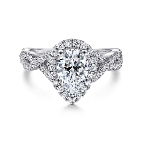 Gabriel - Platinum Pear Shape Halo Diamond Engagement Ring