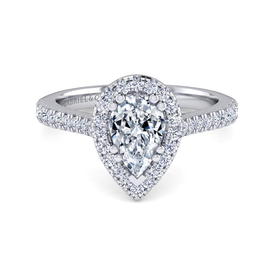 Gabriel - Platinum Pear Shape Halo Diamond Engagement Ring