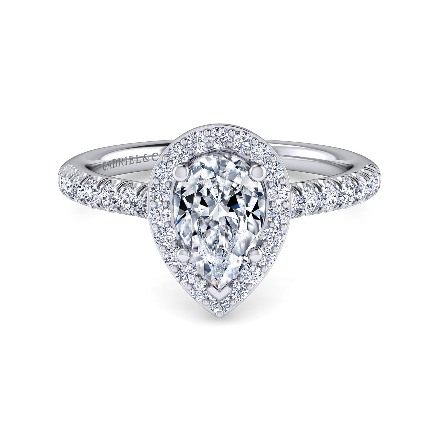 Gabriel - Platinum Pear Shape Halo Diamond Engagement Ring