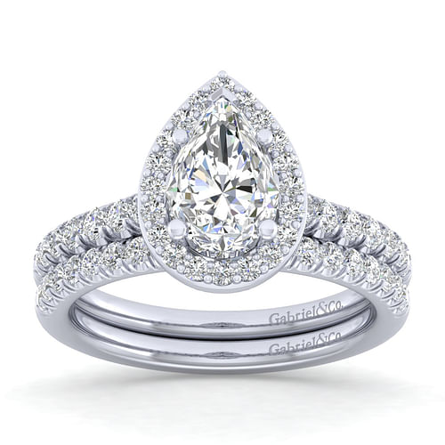 Platinum Pear Shape Halo Diamond Engagement Ring