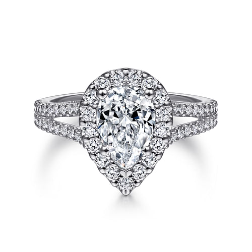 Platinum Pear Shape Halo Diamond Engagement Ring