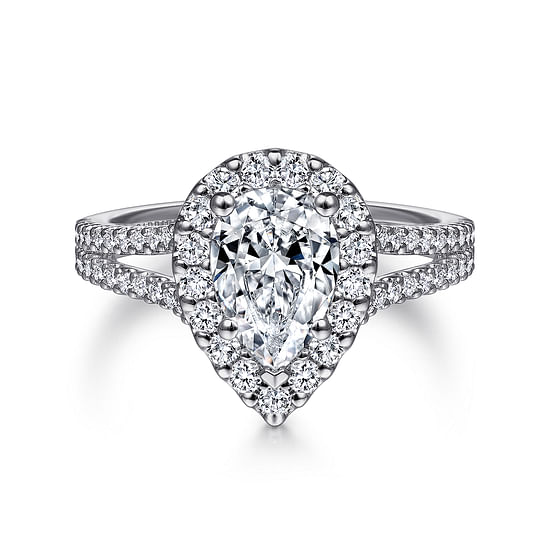 Gabriel - Platinum Pear Shape Halo Diamond Engagement Ring