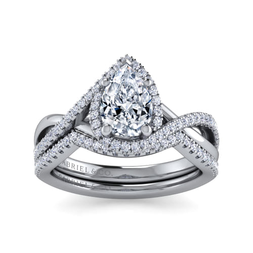 Platinum Pear Shape Halo Diamond Engagement Ring