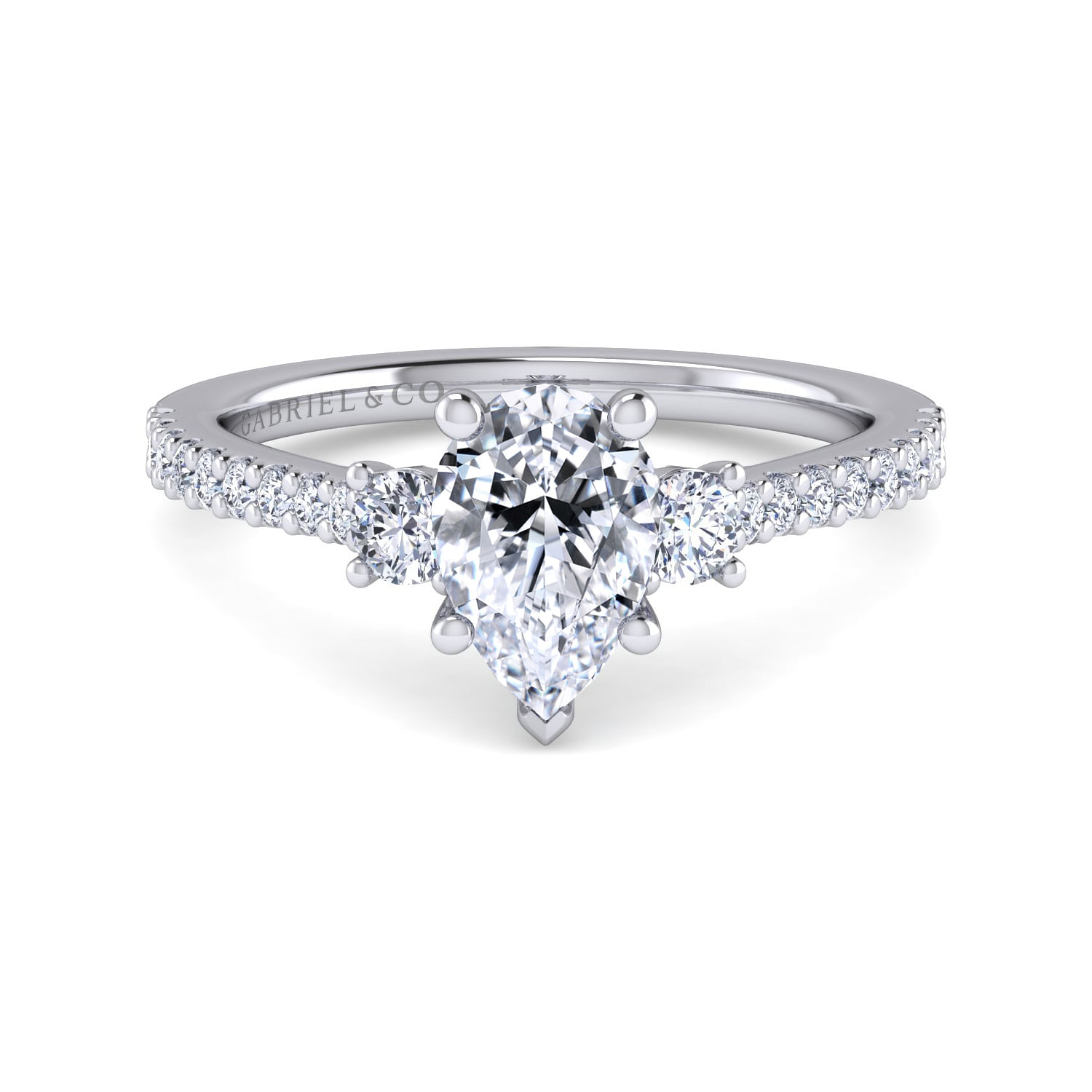 Gabriel - Platinum Pear Shape Three Stone Diamond Engagement Ring