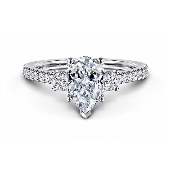 Gabriel - Platinum Pear Shape Three Stone Diamond Engagement Ring