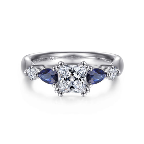 Platinum Princess Cut Five Stone Sapphire and Diamond Engagement Ring
