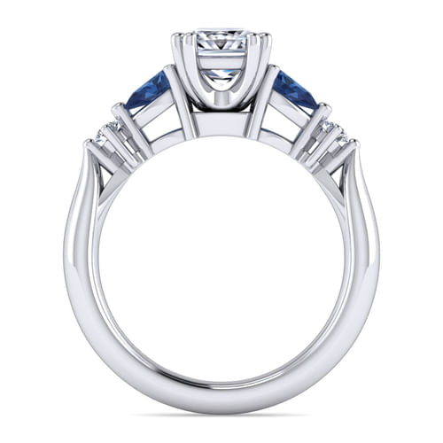 Platinum Princess Cut Five Stone Sapphire and Diamond Engagement Ring