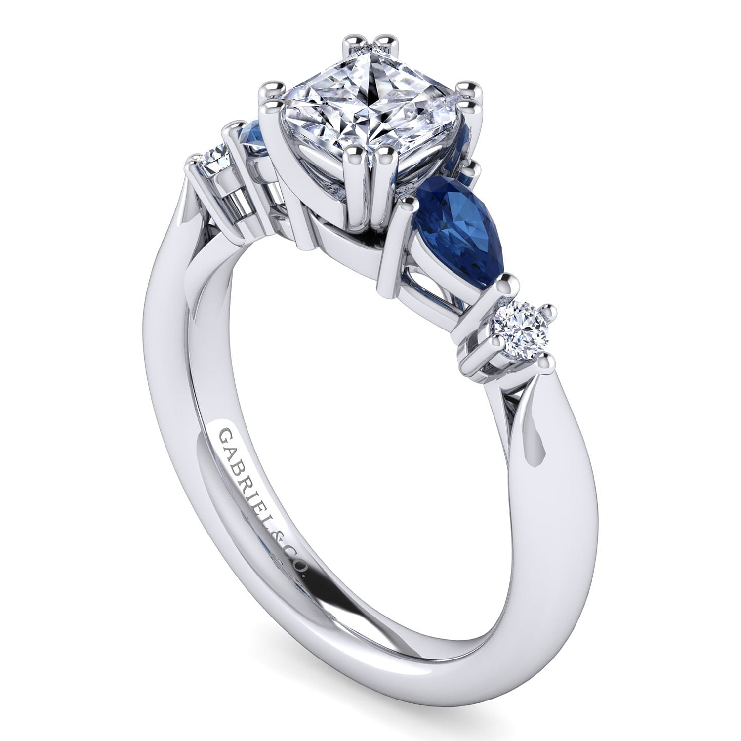 Platinum Princess Cut Five Stone Sapphire and Diamond Engagement Ring